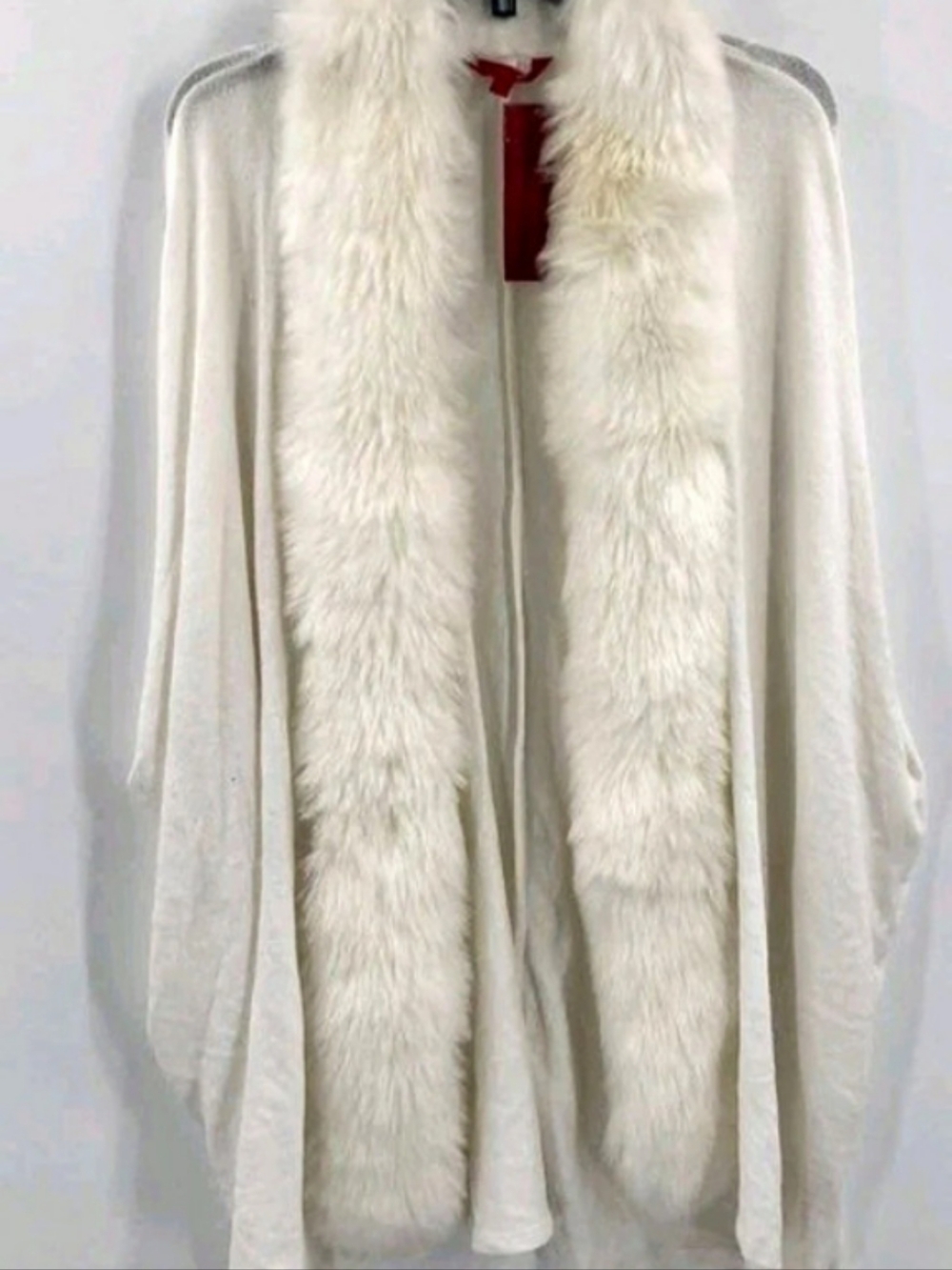 JLO By Jennifer Lopez White Faux Fur Trimmed Open Front Cardigan Women's XL